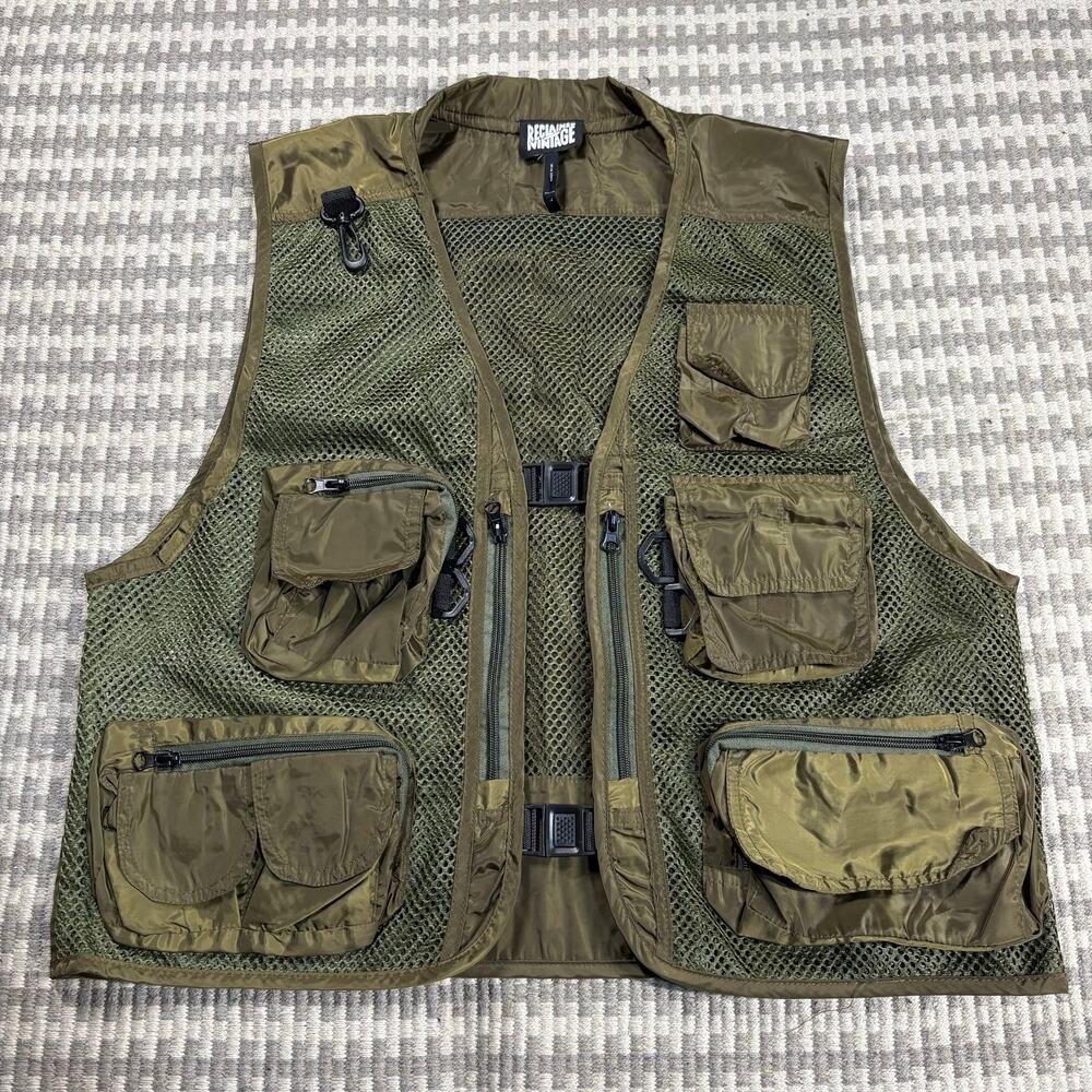 Reclaimed‎ Vintage Men's Army Green Multi-Pocket Mesh Fishing Utility Vest Sz L